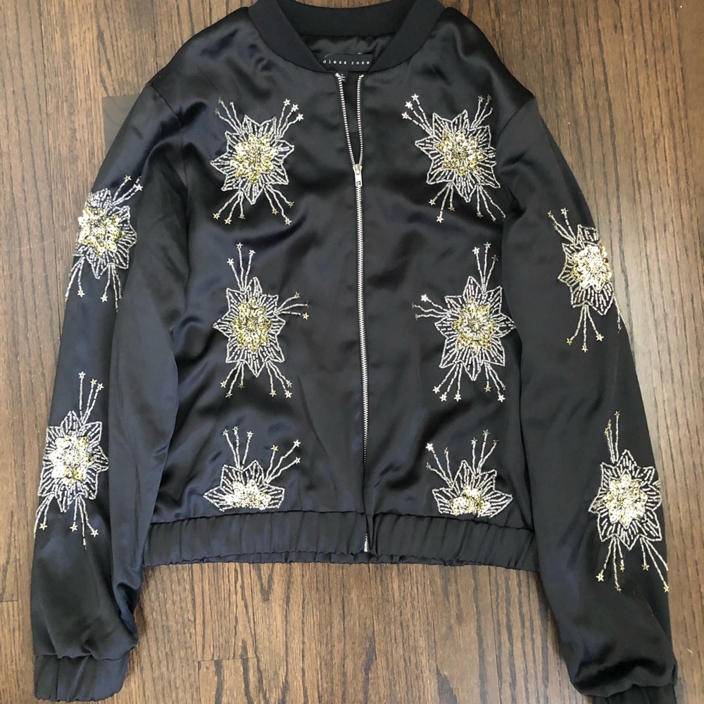 Women’s Embroidered Satin Bomber Jacket